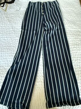 Reformation Navy Vertical Stripe Wide-Leg Pants